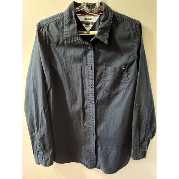 Tommy Hilfiger Shirt Big Back Logo Marine Blue XXL Long Sleeve - Picture 2 of 7